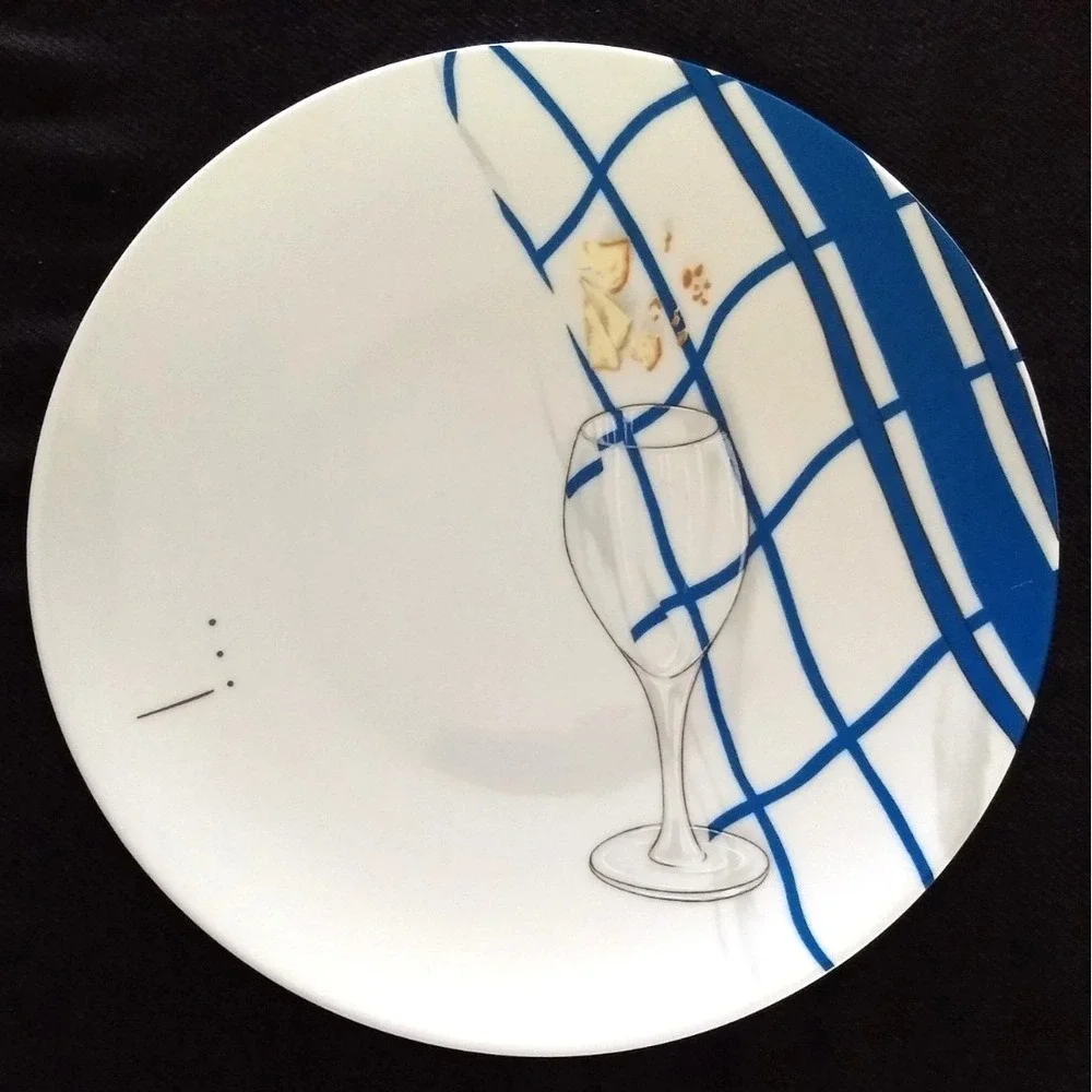 Limoges Porcelaine de Sologne Canape Plates France Camembert Cheese & Wine Set/4